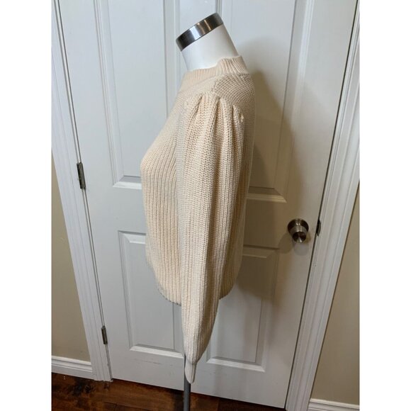 525 America Beige Mock Neck Puff Sleeve Rib Knit Sweater, Size S - Picture 3 of 5
